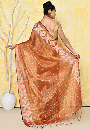 Handloom Jamdani Tissue Silk Saree in Orange
