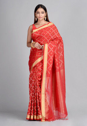 Handloom Linen Cotton Saree in Red