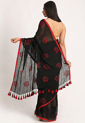 Handloom Linen Jamdani Saree in Black