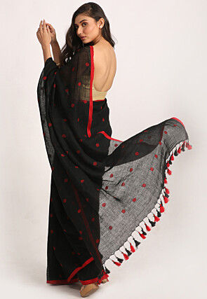 Handloom Linen Jamdani Saree in Black