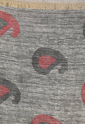 Handloom Linen Jamdani Saree in Grey