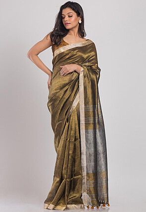 Gold & Black Tissue Linen Saree – Thearyavart