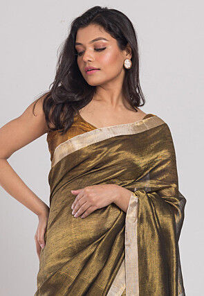 Handloom Linen Saree in Antique