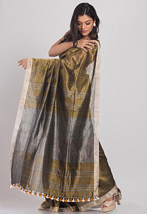 Handloom Linen Saree in Antique