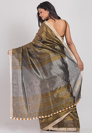 Handloom Linen Saree in Antique