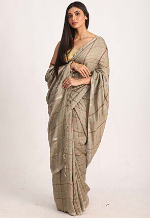 Handloom Linen Saree in Beige