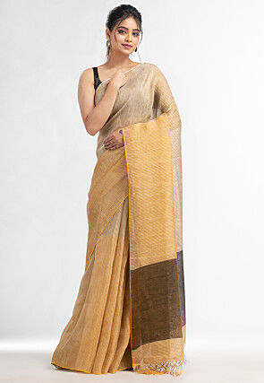 Handloom Linen Saree in Beige