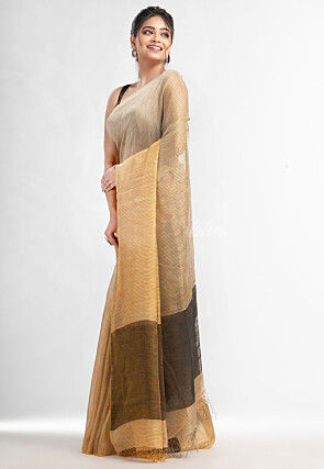 Handloom Linen Saree in Beige