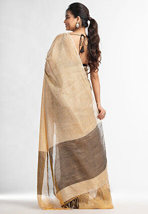 Handloom Linen Saree in Beige