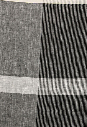 Handloom Linen Saree in Black and Grey