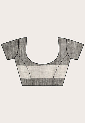 Handloom Linen Saree in Black and Grey