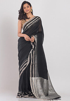 Handloom Linen Saree in Black