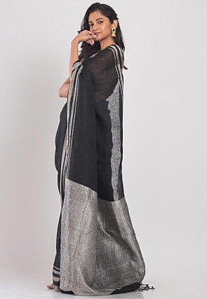 Handloom Linen Saree in Black