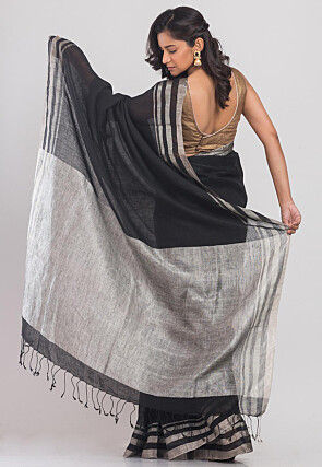 Handloom Linen Saree in Black