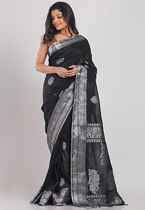 Handloom Linen Saree in Black