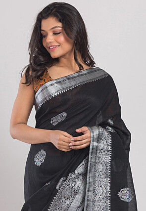 Handloom Linen Saree in Black
