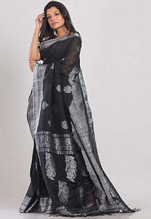 Handloom Linen Saree in Black