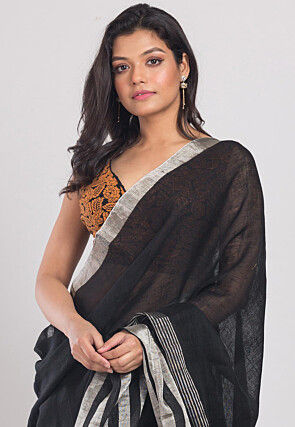 Handloom Linen Saree in Black