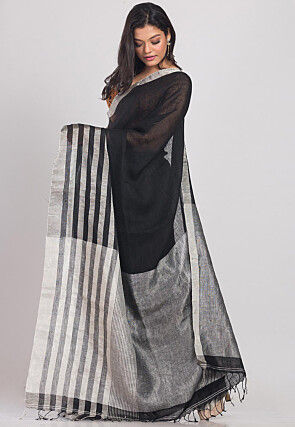 Handloom Linen Saree in Black