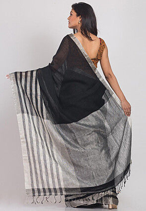 Handloom Linen Saree in Black