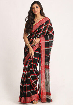 Handloom Linen Saree in Black
