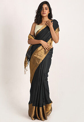 Handloom Linen Saree in Black