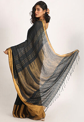 Handloom Linen Saree in Black