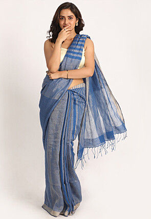 Handloom Linen Saree in Blue