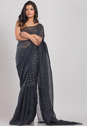 Handloom Linen Saree in Bluish Grey