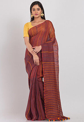 Handloom Linen Saree in Brown