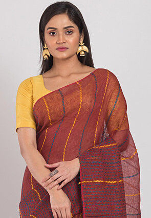 Handloom Linen Saree in Brown