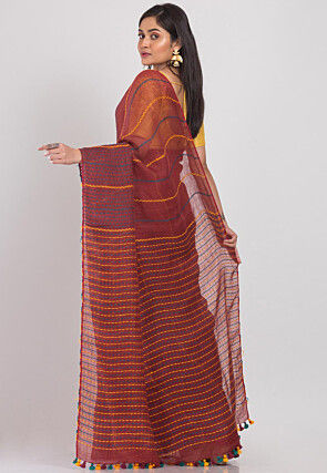 Handloom Linen Saree in Brown