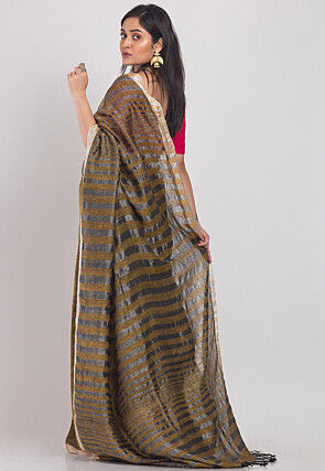 Handloom Linen Saree in Dark Beige