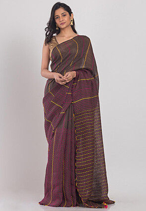 Handloom Linen Saree in Dark Brown