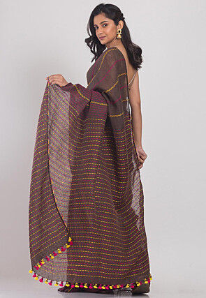 Handloom Linen Saree in Dark Brown
