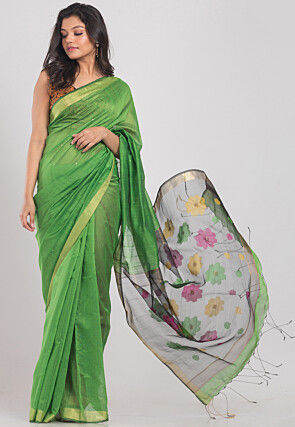 Handloom Linen Saree in Green