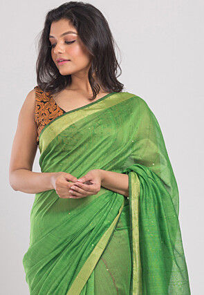 Handloom Linen Saree in Green