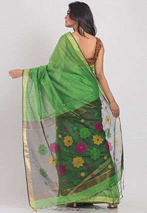 Handloom Linen Saree in Green