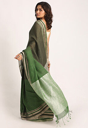 Handloom Linen Saree in Green