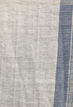 Handloom Linen Saree in Light Green and Blue