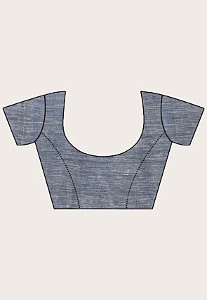 Handloom Linen Saree in Light Green and Blue