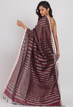 Handloom Linen Saree in Maroon