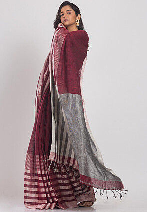 Handloom Linen Saree in Maroon