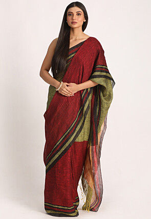 Handloom Linen Saree in Maroon