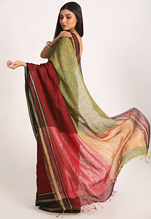 Handloom Linen Saree in Maroon