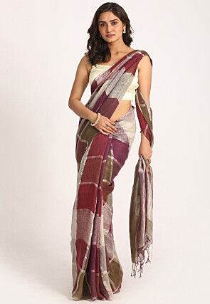 Handloom Linen Saree in Multicolor