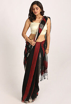 Handloom Linen Saree in Multicolor