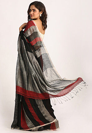 Handloom Linen Saree in Multicolor