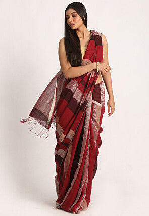 Handloom Linen Saree in Multicolor