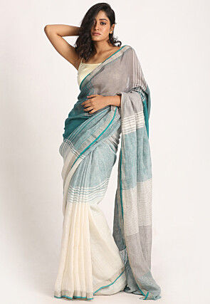 Handloom Linen Saree in Multicolor